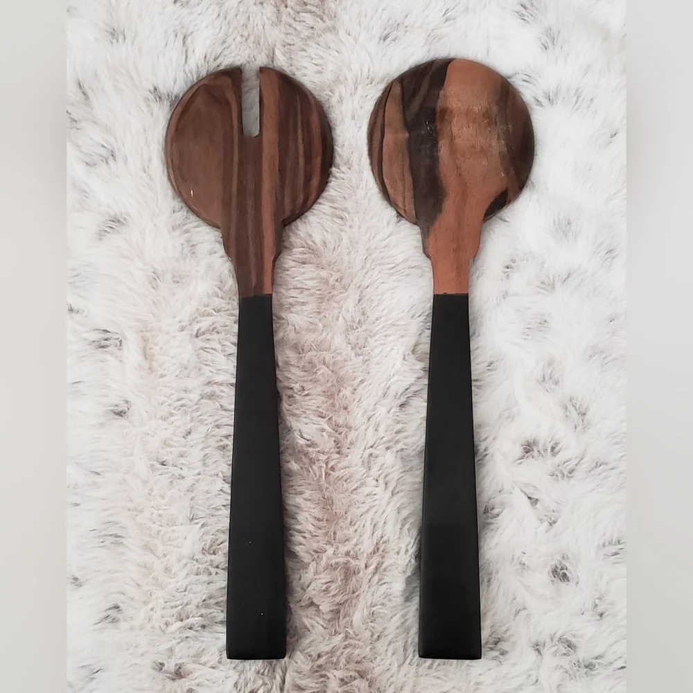 Teak salad servers fork and spoon